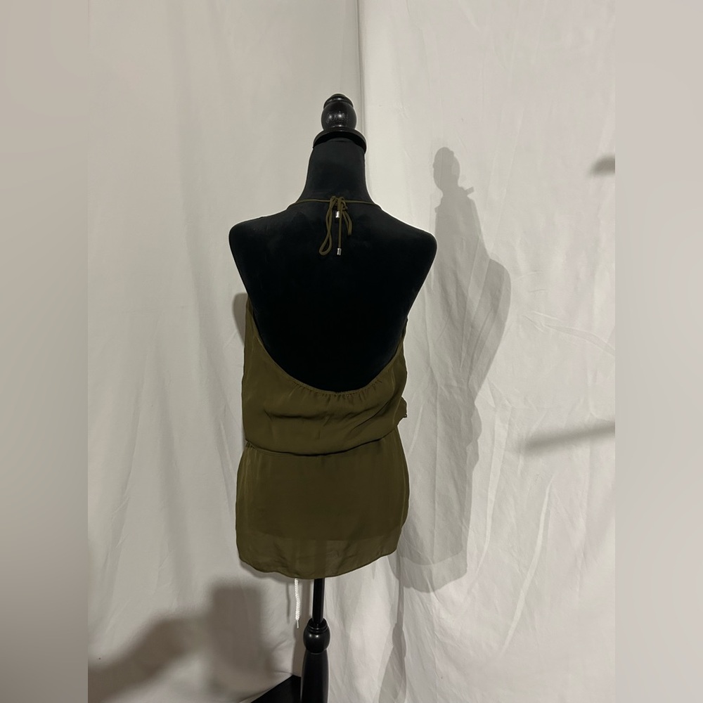 Olive green Silk Halter Tie Top with silk Belt Medium Haute Hippie - Picture 5 of 11